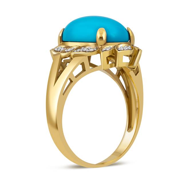 Кольцо из жёлтого золота с бриллиантами и бирюзой (016939)