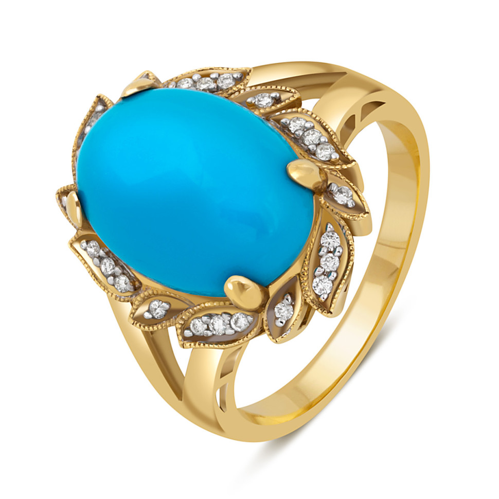 Кольцо из жёлтого золота с бриллиантами и бирюзой (016939)