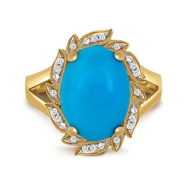 Кольцо из жёлтого золота с бриллиантами и бирюзой (016939)