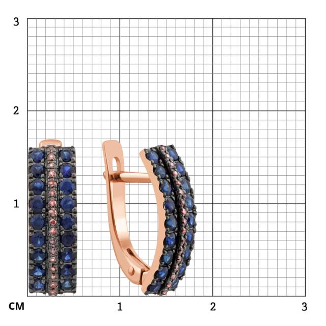Серьги из красного золота с бриллиантами и сапфирами (035451)