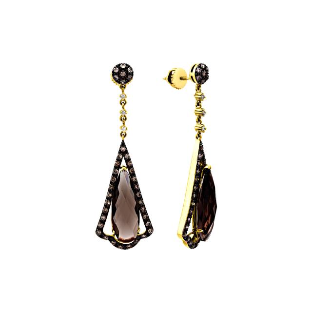 Серьги пусеты из жёлтого золота с бриллиантами и топазами (022245)