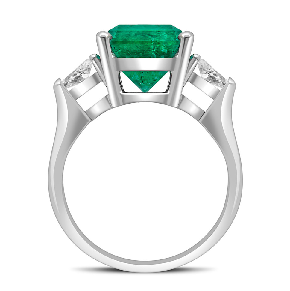 Кольцо из белого золота с бриллиантами и изумрудом (049415)