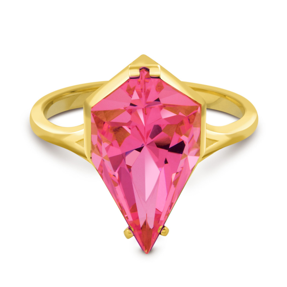 Кольцо из жёлтого золота с искусственным морганитом 