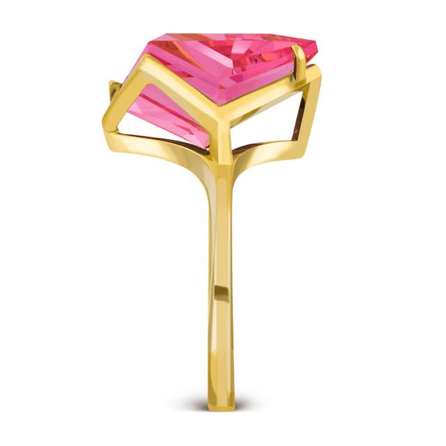 Кольцо из жёлтого золота с искусственным морганитом "Айсберг" (041169)