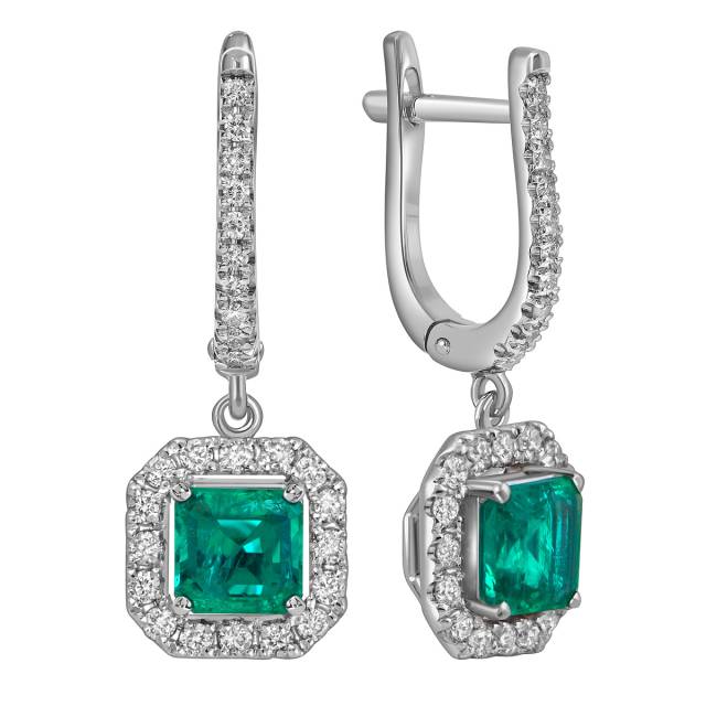 Серьги из белого золота с бриллиантами и изумрудами (058714)