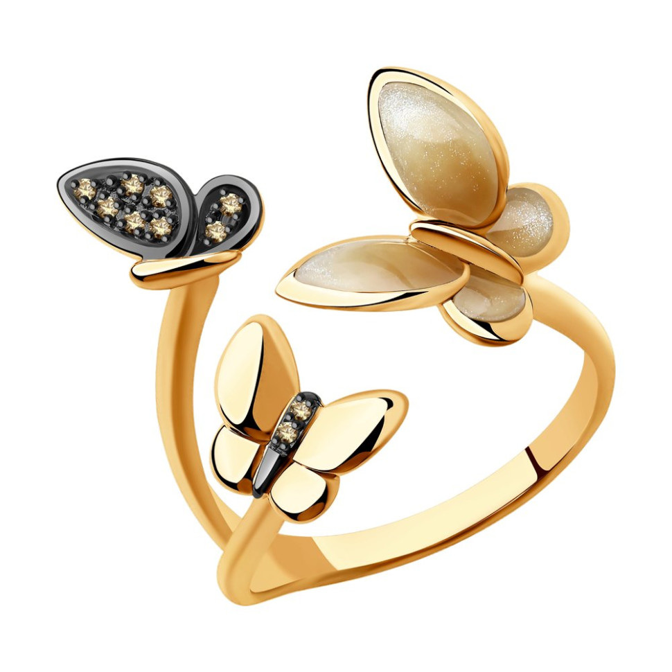 Кольцо из красного золота с бриллиантами и эмалью 