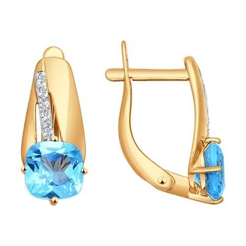 Серьги из красного золота с топазами и фианитами (027788)