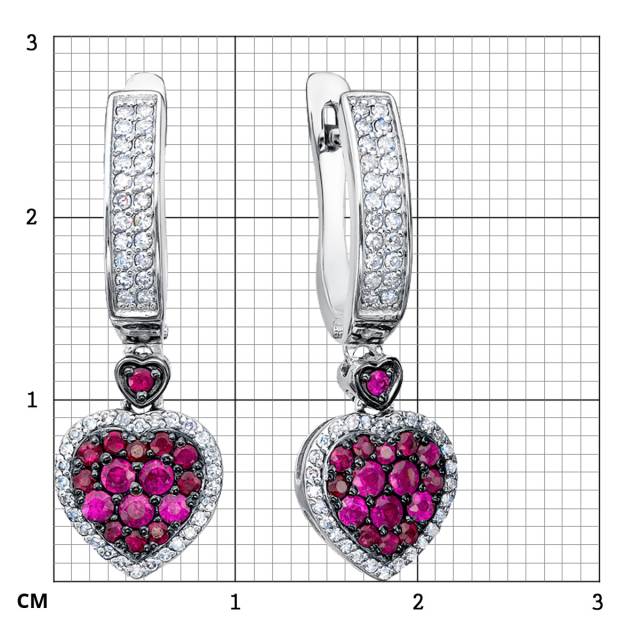 Серьги из белого золота с бриллиантами и рубинами (060419)