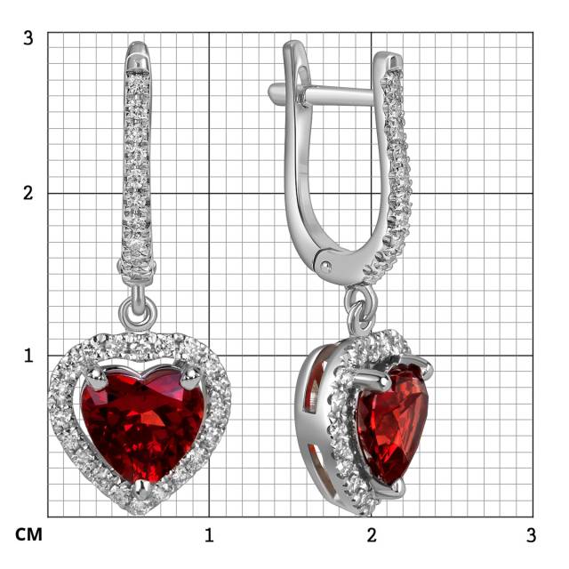 Серьги из белого золота с бриллиантами и грантами "Сердце" (060309)