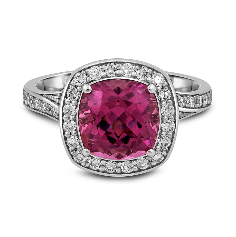 Кольцо из белого золота с бриллиантами и шпинелью (051715)