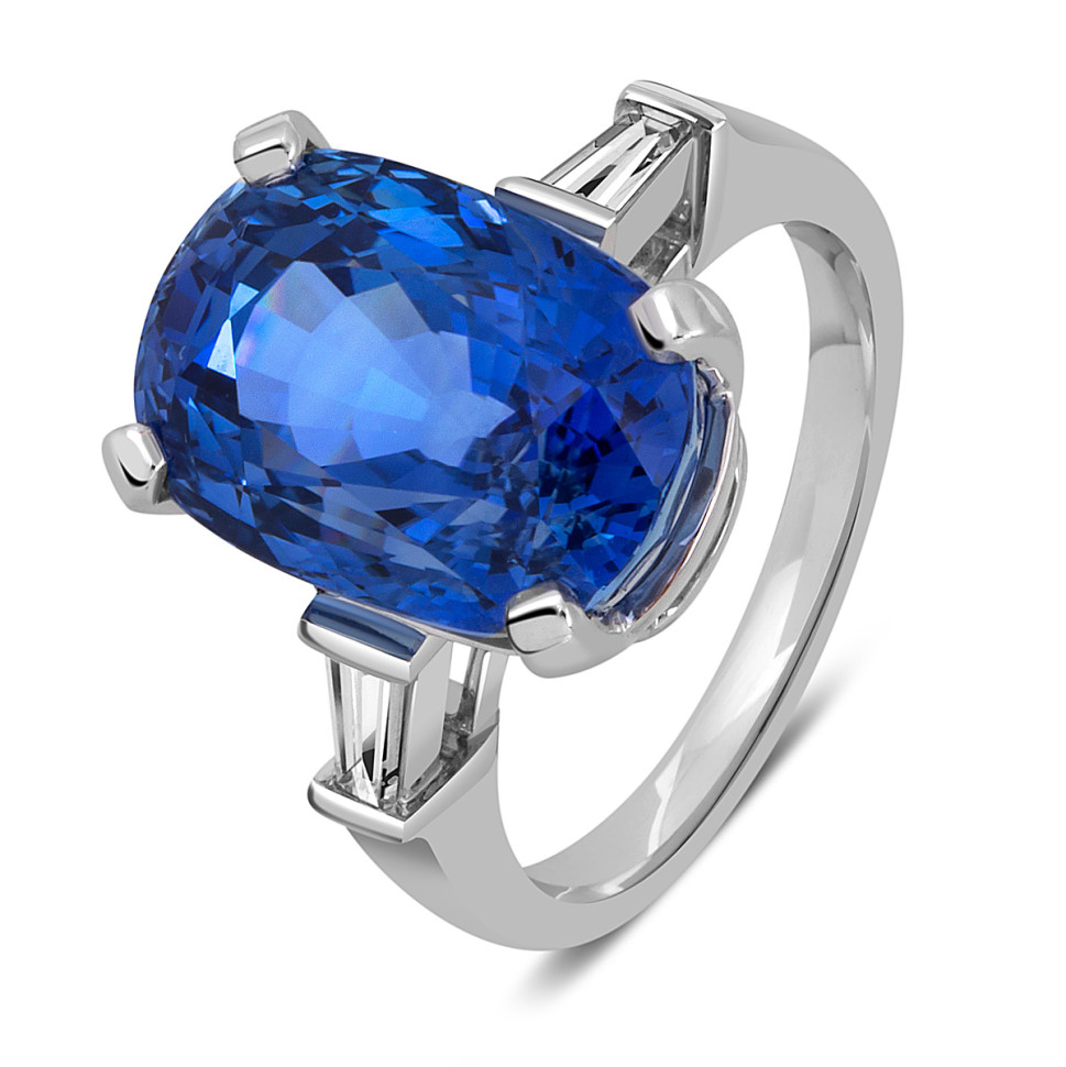 Кольцо из белого золота с бриллиантами и сапфиром (050396)