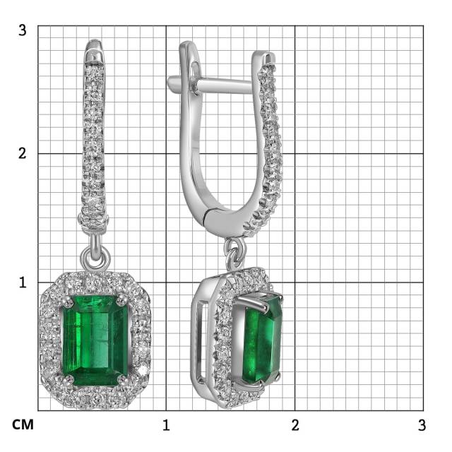 Серьги из белого золота с бриллиантами и изумрудами (063719)