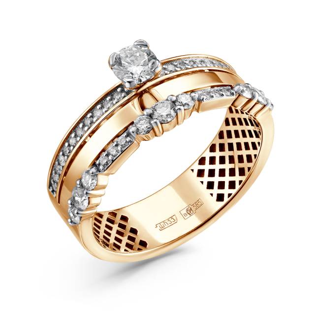 Помолвочное кольцо из красного золота с бриллиантами (052952)