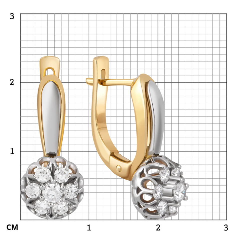 Серьги из комбинированного золота с бриллиантами (042991)