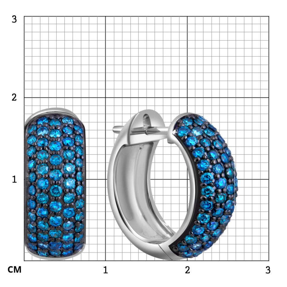 Серьги конго из белого золота с голубыми бриллиантами (058475)
