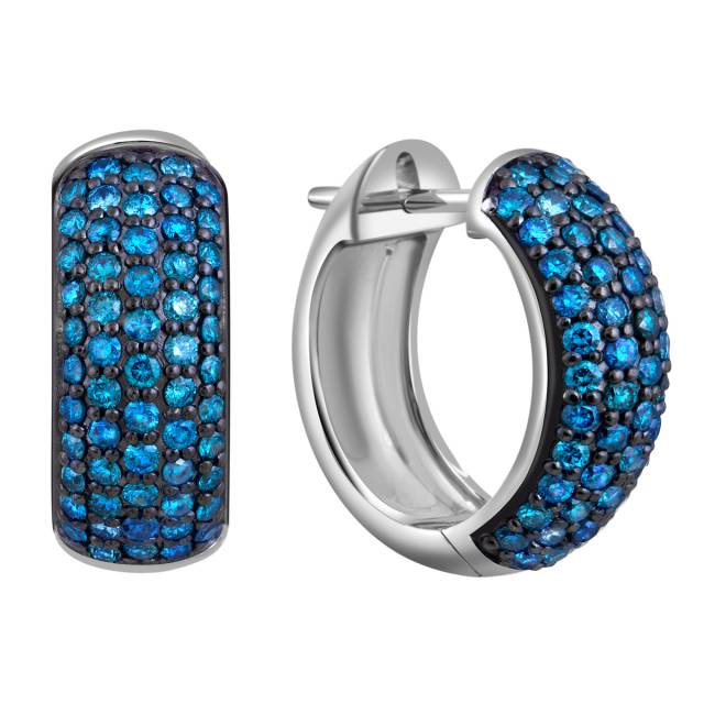 Серьги конго из белого золота с голубыми бриллиантами (058475)
