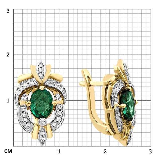 Серьги из жёлтого золота с бриллиантами и изумрудами (025828)