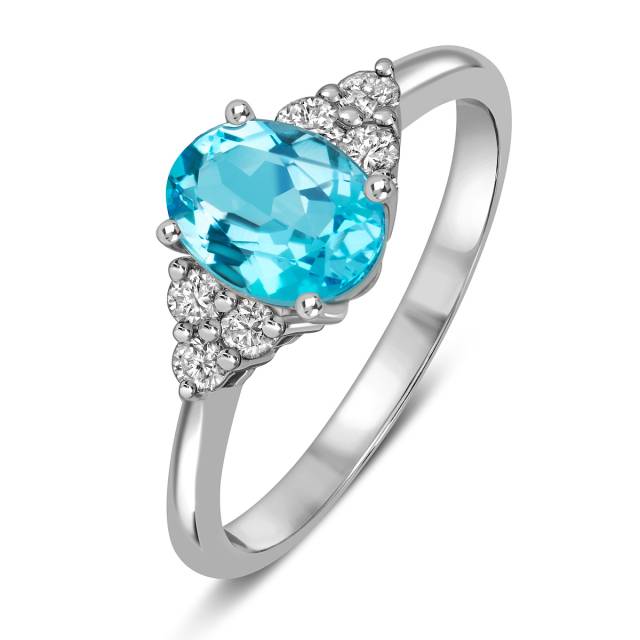 Кольцо из белого золота с бриллиантами и апатитом (061127)