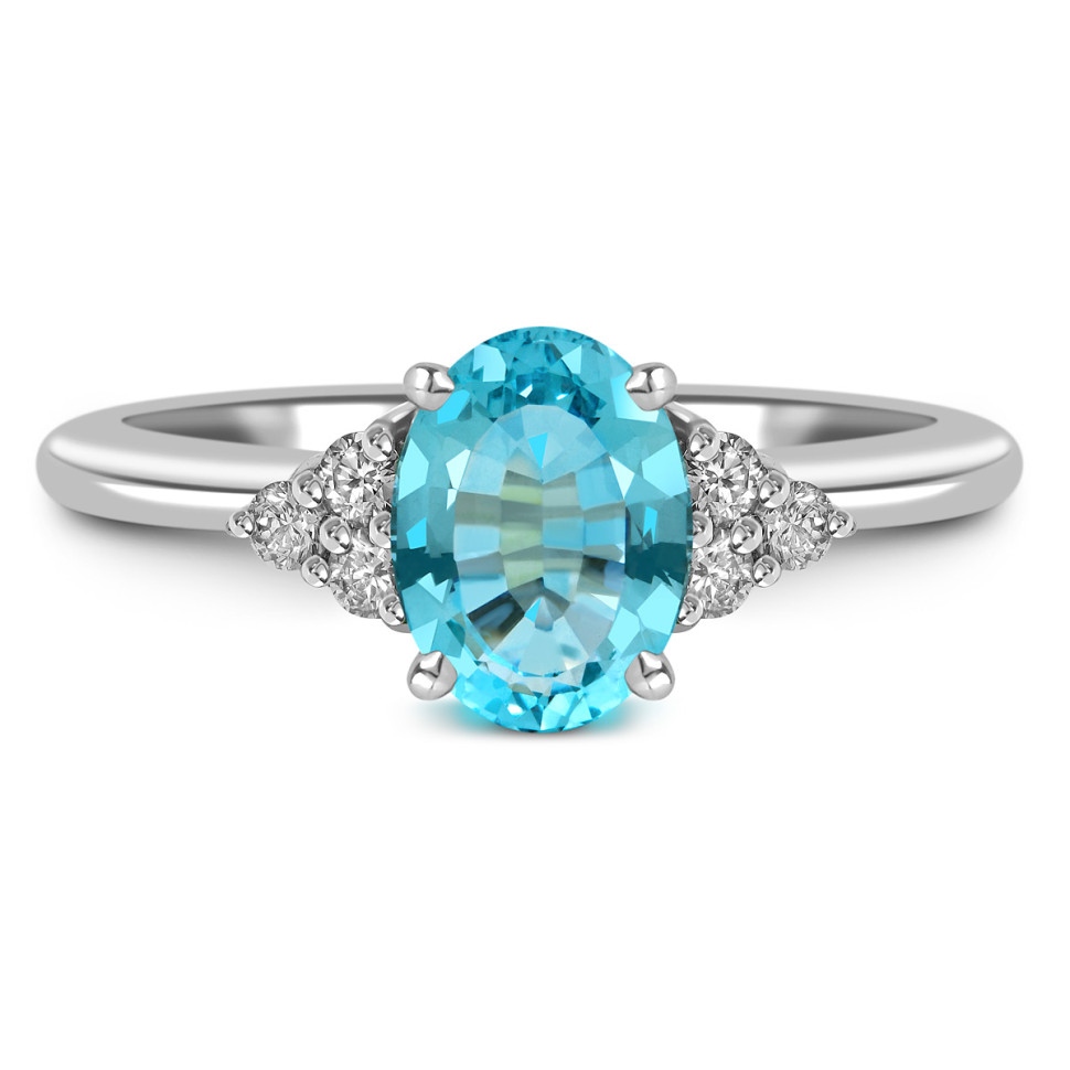 Кольцо из белого золота с бриллиантами и апатитом (061127)