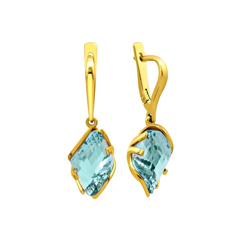 Серьги из желтого золота с аквамарином (028094)