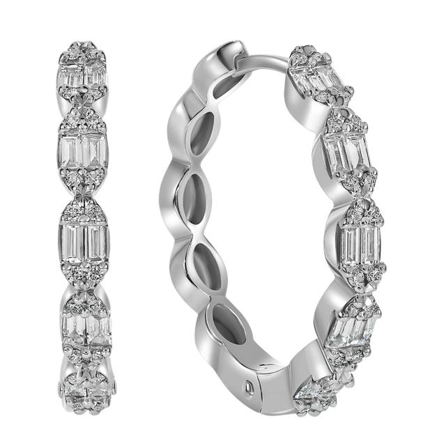 Серьги конго из белого золота с бриллиантами  (059103)