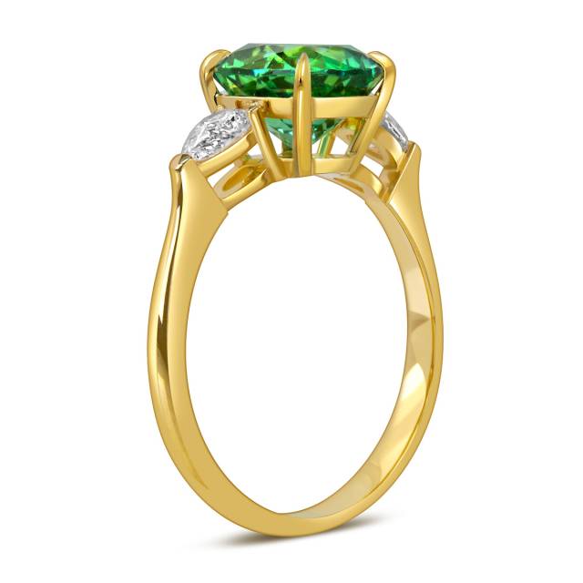 Кольцо из жёлтого золота с бриллиантами и зелёным турмалином (060304)