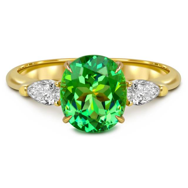 Кольцо из жёлтого золота с бриллиантами и зелёным турмалином (060304)