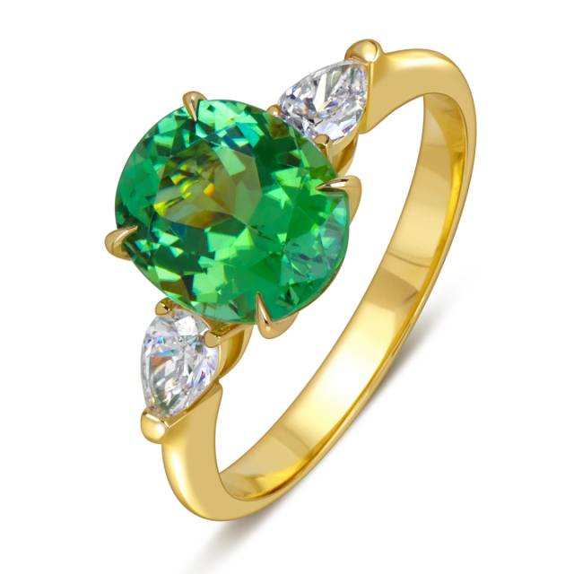 Кольцо из жёлтого золота с бриллиантами и зелёным турмалином (060304)