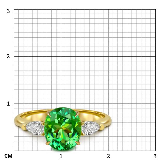 Кольцо из жёлтого золота с бриллиантами и зелёным турмалином (060304)