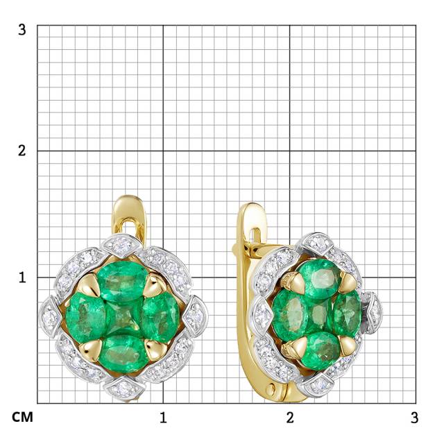 Серьги из жёлтого золота с бриллиантами и изумрудами (055254)