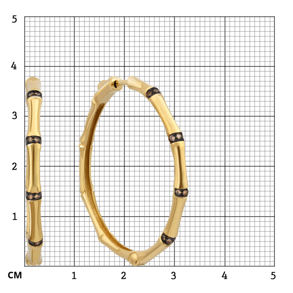Серьги конго из жёлтого золота с коричневыми бриллиантами (050130)
