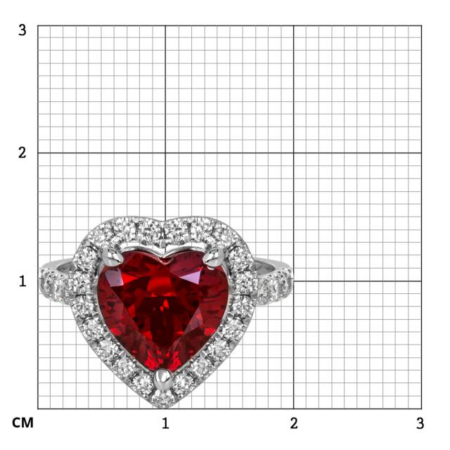 Помолвочное кольцо из белого золота с бриллиантами и гранатом "Сердце" (063660)
