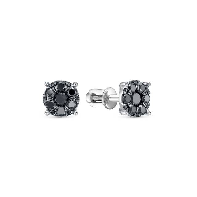 Серьги пусеты из белого золота с чёрными бриллиантами (062969)