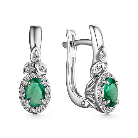 Серьги из белого золота с бриллиантами и изумрудами (048996)