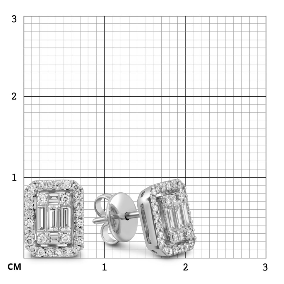 Серьги пусеты из белого золота с бриллиантами 