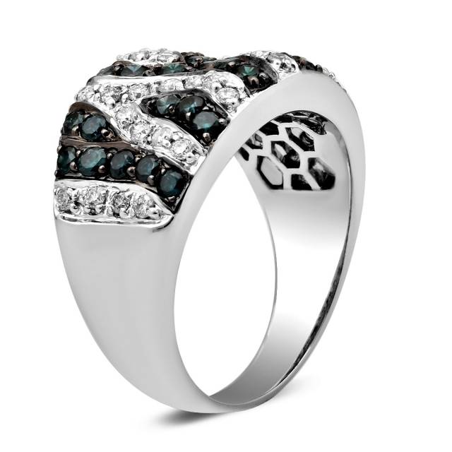 Кольцо из белого золота с бриллиантами и голубыми бриллиантами (019864)