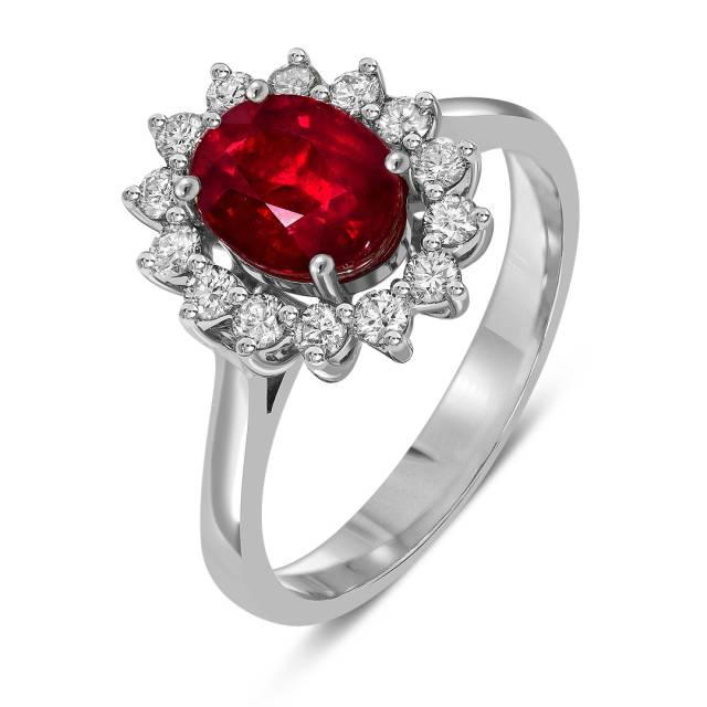 Кольцо из белого золота с бриллиантами и рубином (046082)
