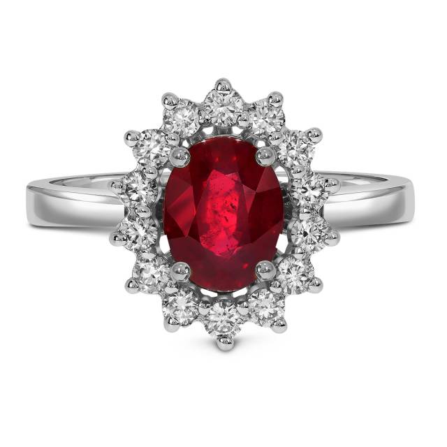 Кольцо из белого золота с бриллиантами и рубином (046082)