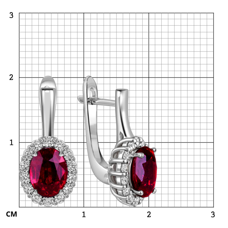 Серьги из белого золота с бриллиантами и рубинами (058440)