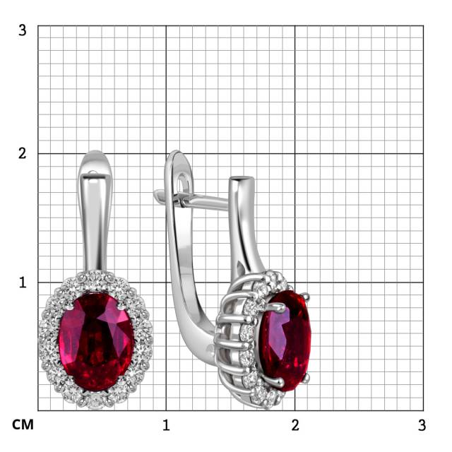 Серьги из белого золота с бриллиантами и рубинами (058440)