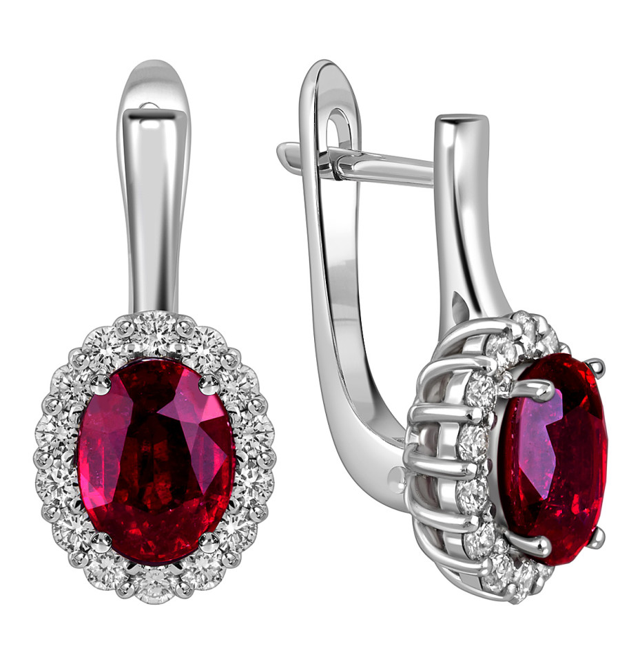 Серьги из белого золота с бриллиантами и рубинами (058440)