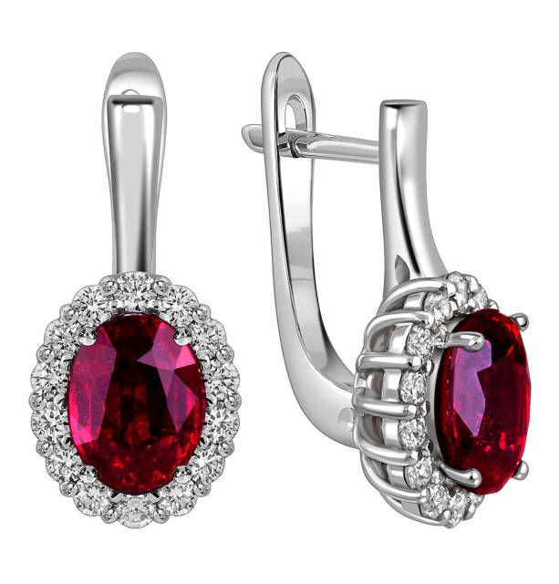 Серьги из белого золота с бриллиантами и рубинами (058440)