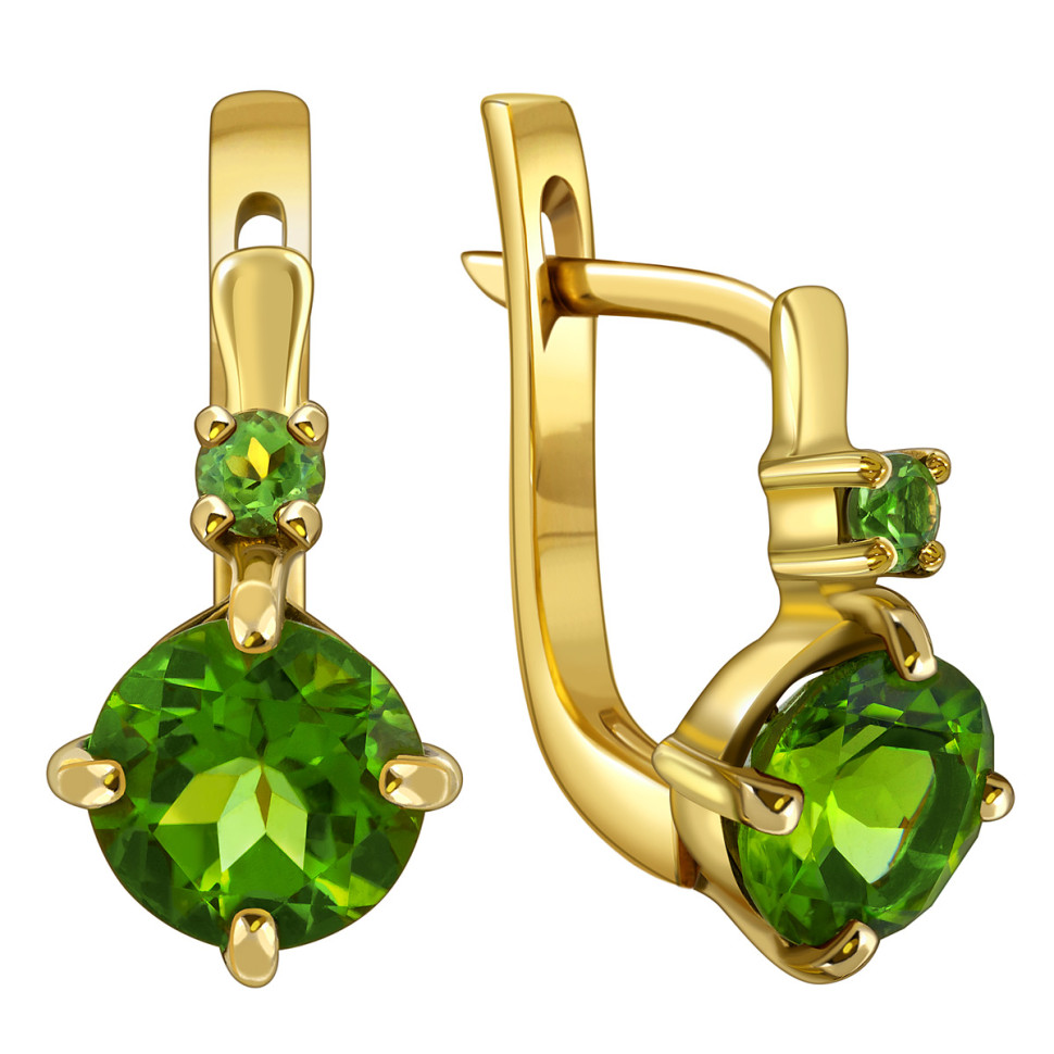 Серьги из жёлтого золота с хризолитами (021913)