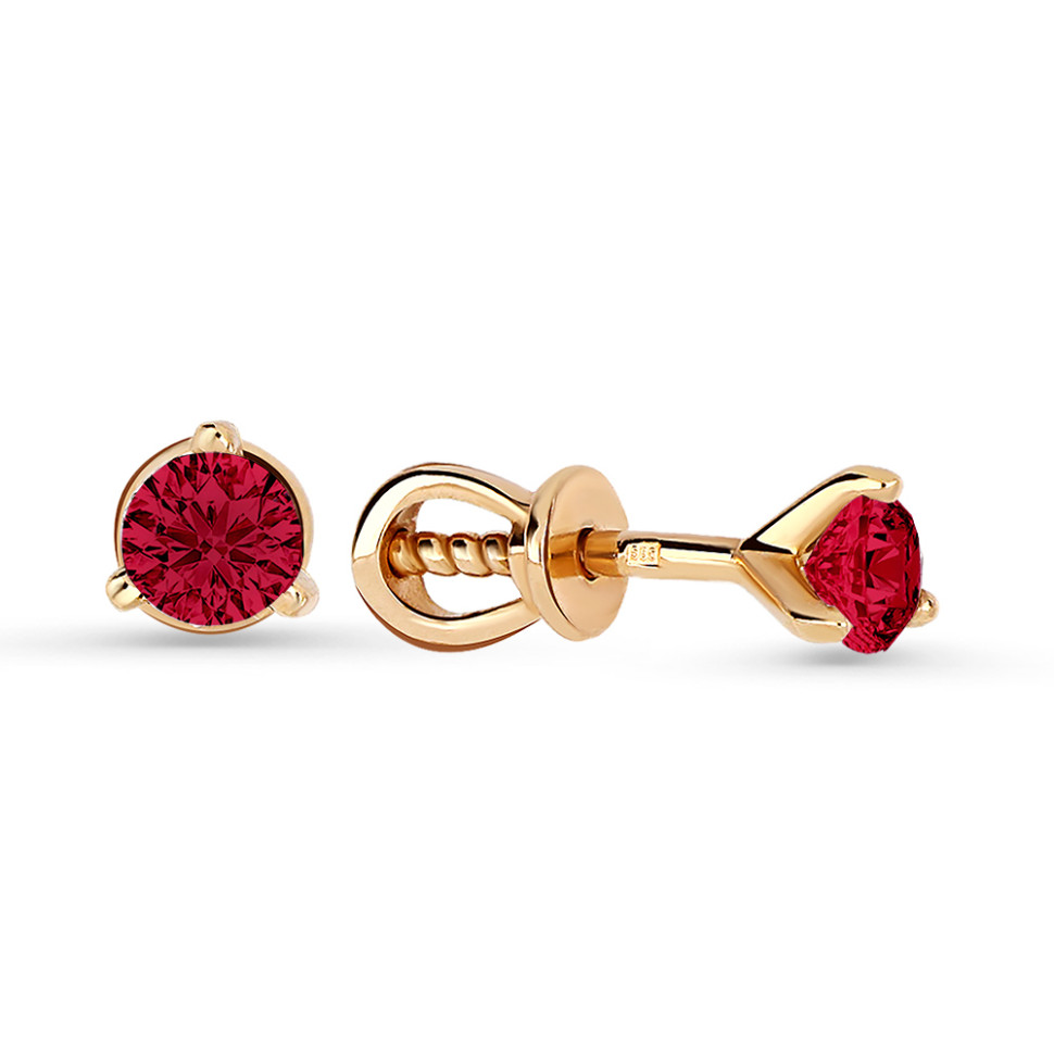 Серьги пусеты из красного золота с рубинами (050066)