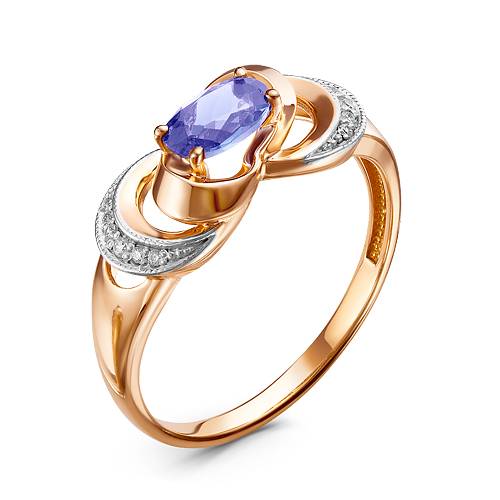 Кольцо из красного золота с бриллиантами и танзанитом (043765)