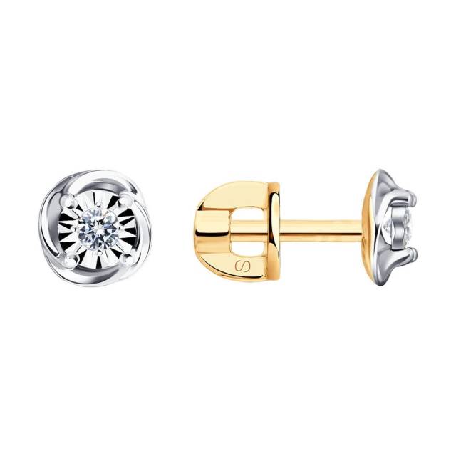 Серьги пусеты из комбинированного золота с бриллиантами (036432)