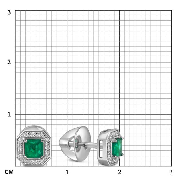 Серьги пусеты из платины с бриллиантами и изумрудами (054331)