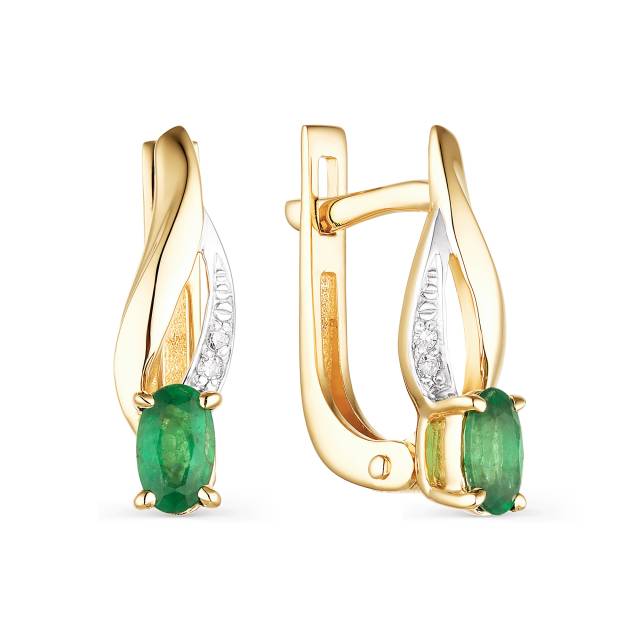 Серьги из жёлтого золота с бриллиантами и изумрудами (049257)