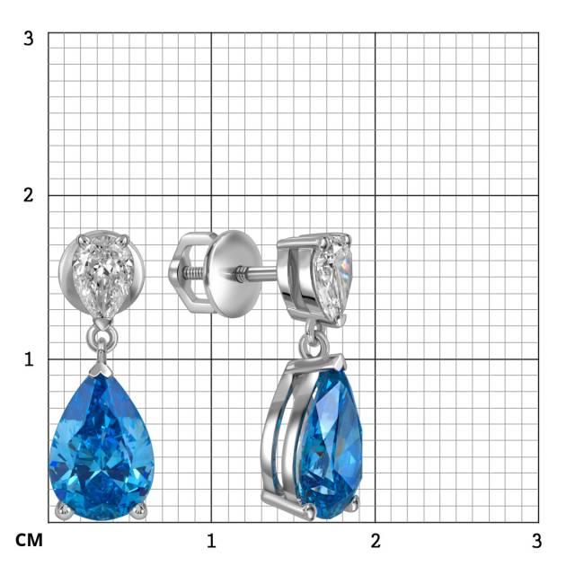 Серьги пусеты из белого золота с голубыми бриллиантами (063737)