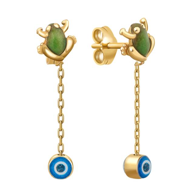 Серьги пусеты из жёлтого золота с эмалью (023908)